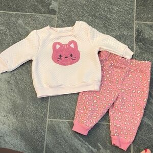 Girls Pink Cat Sweatshirt and Jogger Set - Matching Kids Outfit